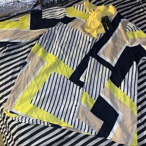 Fashion Nova sheer Multi Yellow button Down Blouse